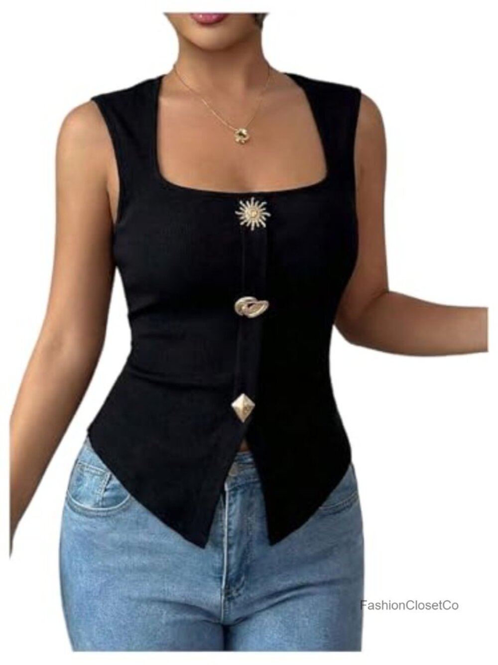 Women's Knit Crop Tank Top Square Neck Sleeveless Going Out